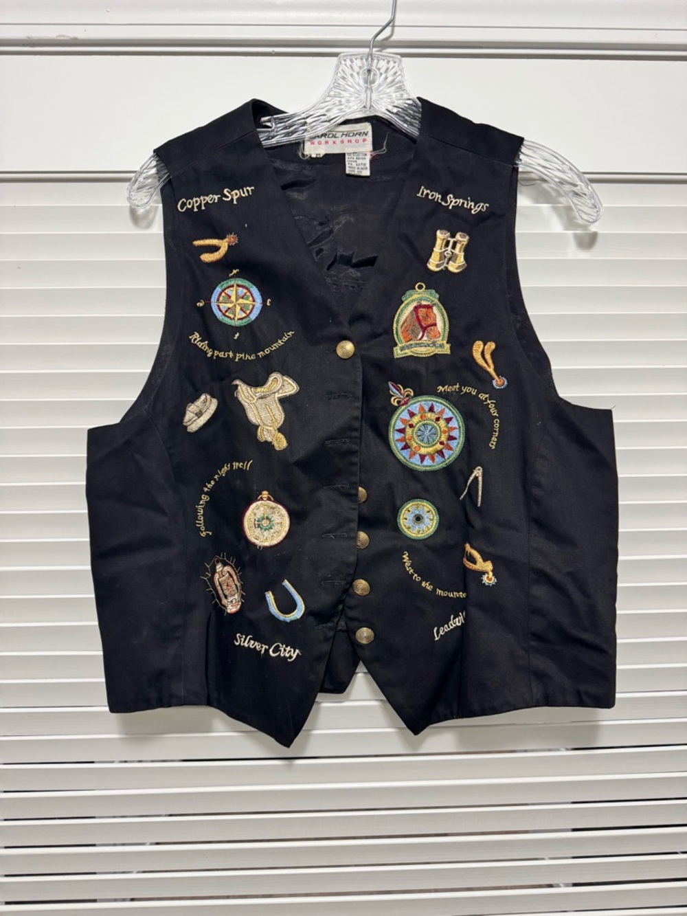 Vintage 100% Cotton Embroidered Black Western Vest - Picture 6 of 7